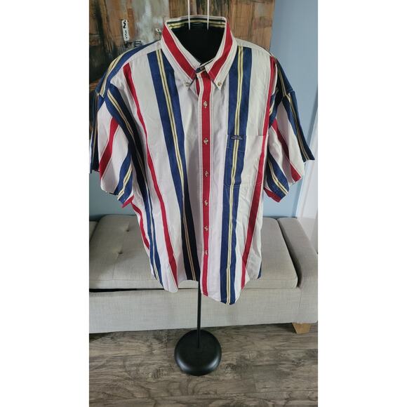 Vintage Chaps Ralph Lauren Short Sleeve Striped Button-Down Shirt – 90s... - Picture 1 of 4